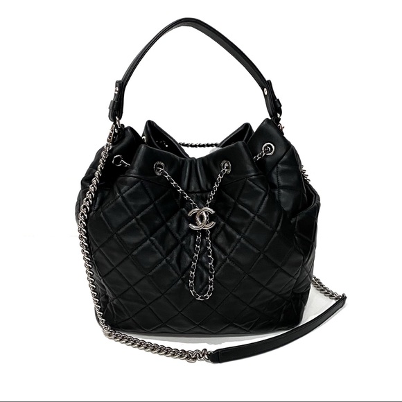 CHANEL Handbags - CHANEL Medium Black CC Chain Bucket Bag Calfskin